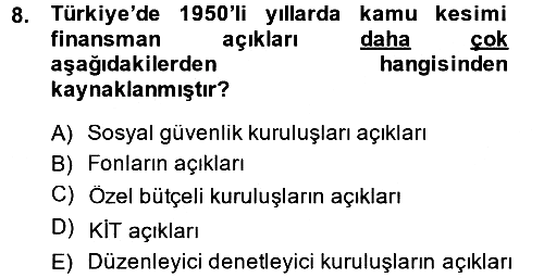 Devlet Borçları 2014-2015 Dönem Sonu Sınavı - 8. soru