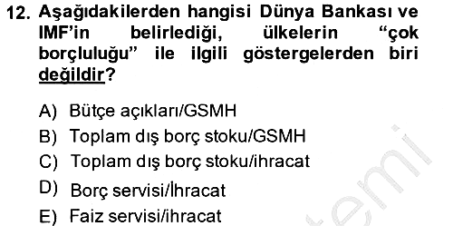 Devlet Borçları 2014-2015 Dönem Sonu Sınavı - 12. soru