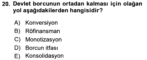 Devlet Borçları 2015-2016 Dönem Sonu Sınavı - 20. soru