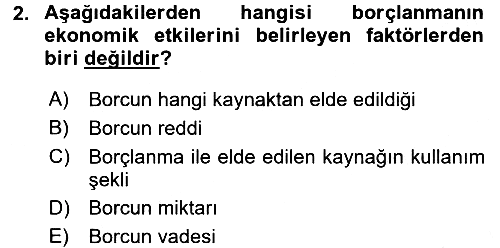 Devlet Borçları 2016-2017 Dönem Sonu Sınavı - 2. soru