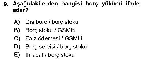 Devlet Borçları 2016-2017 Dönem Sonu Sınavı - 9. soru