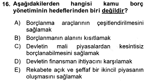 Devlet Borçları 2016-2017 Dönem Sonu Sınavı - 16. soru