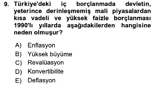 Devlet Borçları 2017-2018 Dönem Sonu Sınavı - 9. soru