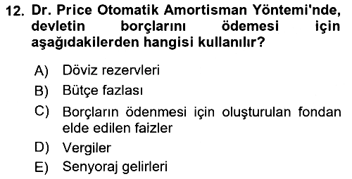 Devlet Borçları 2023-2024 Dönem Sonu Sınavı - 12. soru