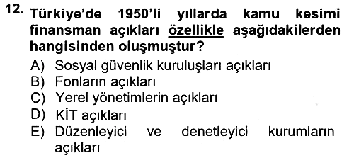 Devlet Borçları 2013-2014 Tek Ders Sınavı - 12. soru