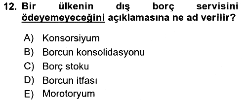 Devlet Borçları 2015-2016 Tek Ders Sınavı - 12. soru