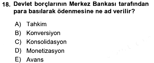 Devlet Borçları 2015-2016 Tek Ders Sınavı - 18. soru
