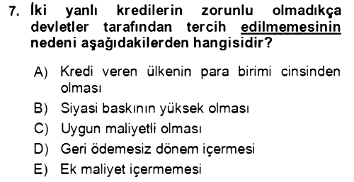 Devlet Borçları 2021-2022 Yaz Okulu Sınavı - 7. soru