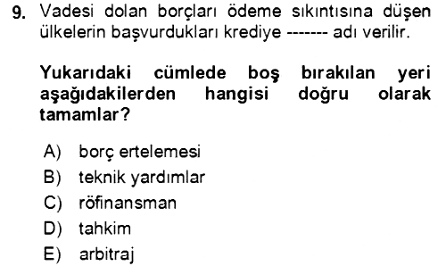 Devlet Borçları 2021-2022 Yaz Okulu Sınavı - 9. soru