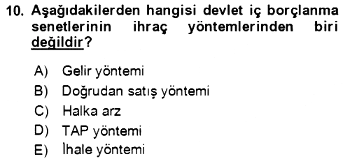 Devlet Borçları 2021-2022 Yaz Okulu Sınavı - 10. soru