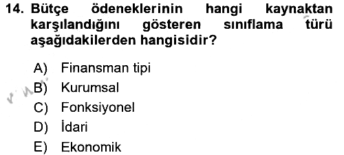 Devlet Bütçesi 2016-2017 3 Ders Sınavı - 14. soru