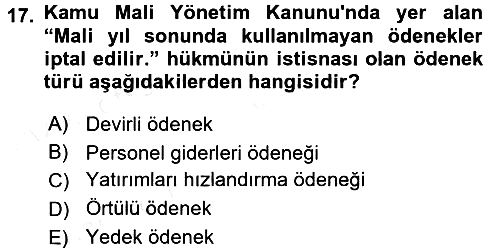 Devlet Bütçesi 2017-2018 3 Ders Sınavı - 17. soru