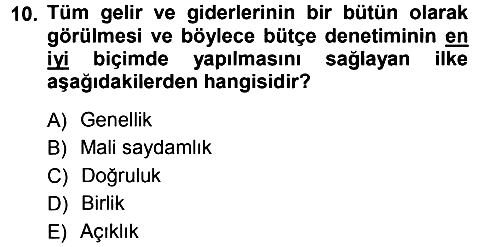 Devlet Bütçesi 2012-2013 Ara Sınav - 10. soru