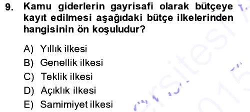 Devlet Bütçesi 2014-2015 Ara Sınav - 9. soru