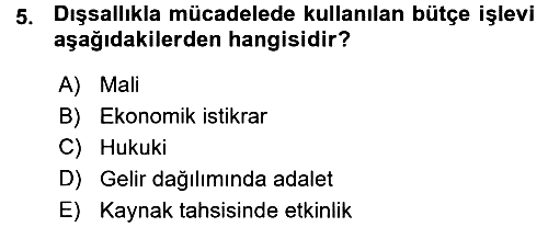 Devlet Bütçesi 2015-2016 Ara Sınav - 5. soru