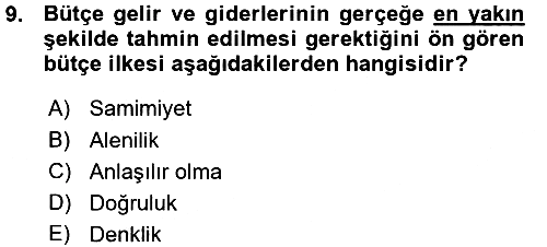 Devlet Bütçesi 2015-2016 Ara Sınav - 9. soru