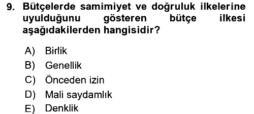 Devlet Bütçesi 2017-2018 Ara Sınav - 9. soru