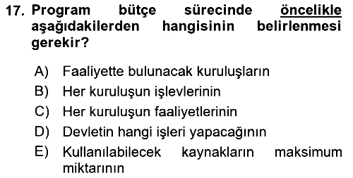 Devlet Bütçesi 2019-2020 Ara Sınav - 17. soru
