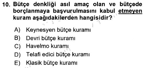 Devlet Bütçesi 2023-2024 Ara Sınav - 10. soru