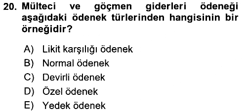 Devlet Bütçesi 2016-2017 Dönem Sonu Sınavı - 20. soru