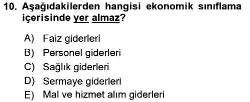 Devlet Bütçesi 2017-2018 Dönem Sonu Sınavı - 10. soru