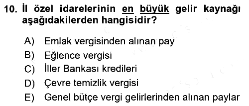 Devlet Bütçesi 2018-2019 Dönem Sonu Sınavı - 10. soru