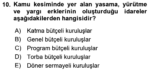 Devlet Bütçesi 2019-2020 Dönem Sonu Sınavı - 10. soru