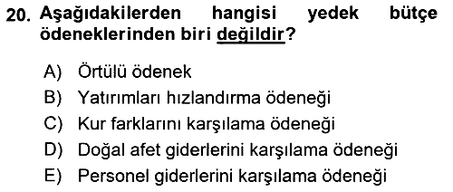 Devlet Bütçesi 2022-2023 Dönem Sonu Sınavı - 20. soru