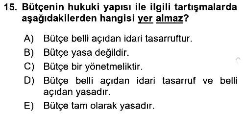 Devlet Bütçesi 2023-2024 Dönem Sonu Sınavı - 15. soru