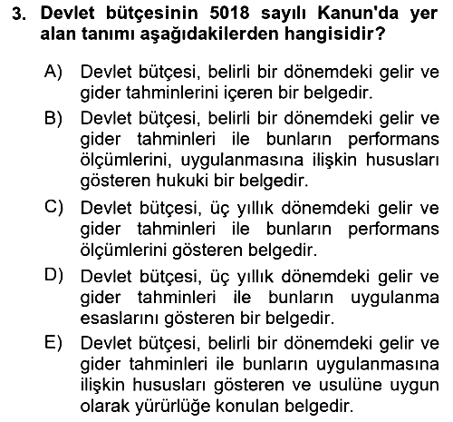 Devlet Bütçesi 2025-2026 Dönem Sonu Sınavı - 3. soru