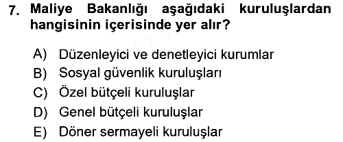Devlet Bütçesi 2015-2016 Tek Ders Sınavı - 7. soru
