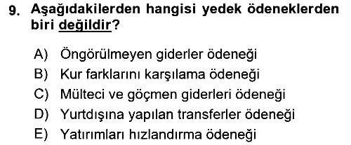 Devlet Bütçesi 2015-2016 Tek Ders Sınavı - 9. soru