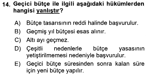 Devlet Bütçesi 2015-2016 Tek Ders Sınavı - 14. soru