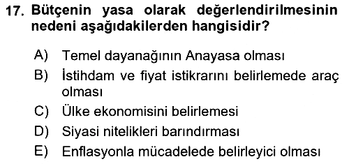 Devlet Bütçesi 2018-2019 Yaz Okulu Sınavı - 17. soru