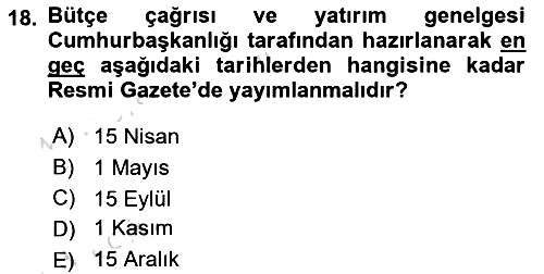 Devlet Bütçesi 2020-2021 Yaz Okulu Sınavı - 18. soru