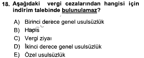 Genel Vergi Hukuku 2016-2017 3 Ders Sınavı - 18. soru