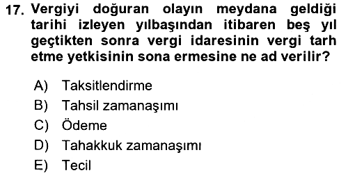 Genel Vergi Hukuku 2017-2018 3 Ders Sınavı - 17. soru