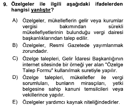 Genel Vergi Hukuku 2016-2017 Ara Sınav - 9. soru