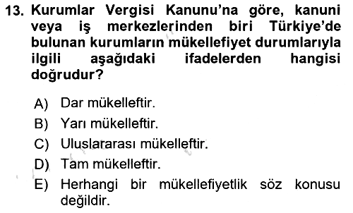 Genel Vergi Hukuku 2023-2024 Ara Sınav - 13. soru