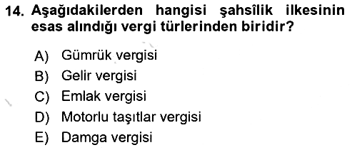 Genel Vergi Hukuku 2023-2024 Ara Sınav - 14. soru