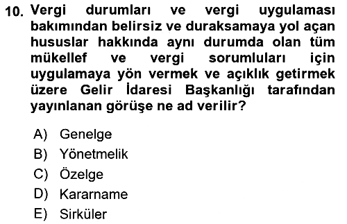 Genel Vergi Hukuku 2024-2025 Ara Sınav - 10. soru