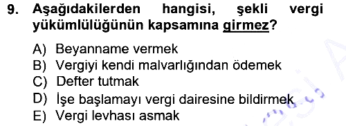 Genel Vergi Hukuku 2012-2013 Dönem Sonu Sınavı - 9. soru