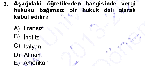 Genel Vergi Hukuku 2013-2014 Dönem Sonu Sınavı - 3. soru