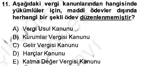 Genel Vergi Hukuku 2014-2015 Dönem Sonu Sınavı - 11. soru