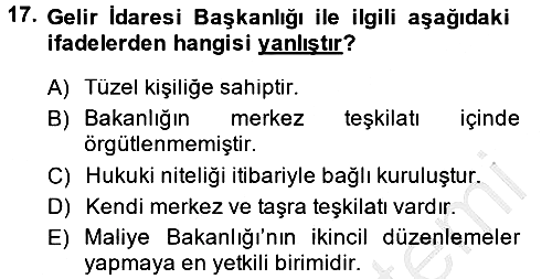Genel Vergi Hukuku 2014-2015 Dönem Sonu Sınavı - 17. soru