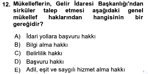 Genel Vergi Hukuku 2015-2016 Dönem Sonu Sınavı - 12. soru