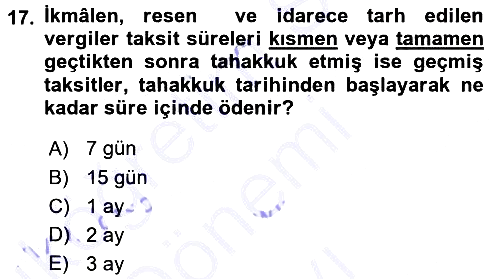 Genel Vergi Hukuku 2015-2016 Dönem Sonu Sınavı - 17. soru