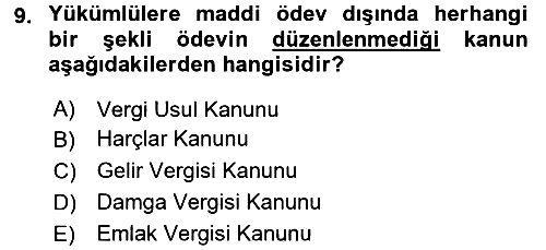 Genel Vergi Hukuku 2017-2018 Dönem Sonu Sınavı - 9. soru