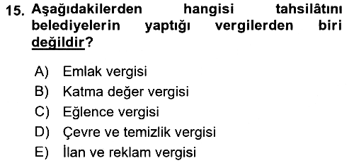 Genel Vergi Hukuku 2015-2016 Tek Ders Sınavı - 15. soru