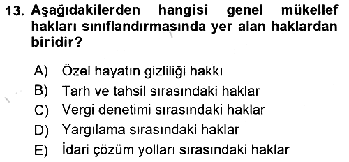 Genel Vergi Hukuku 2023-2024 Yaz Okulu Sınavı - 13. soru